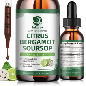 Citrus Bergamot Liquid Drops Natural Supplement with Soursop,Red Yeast Rice,Olive Leaf